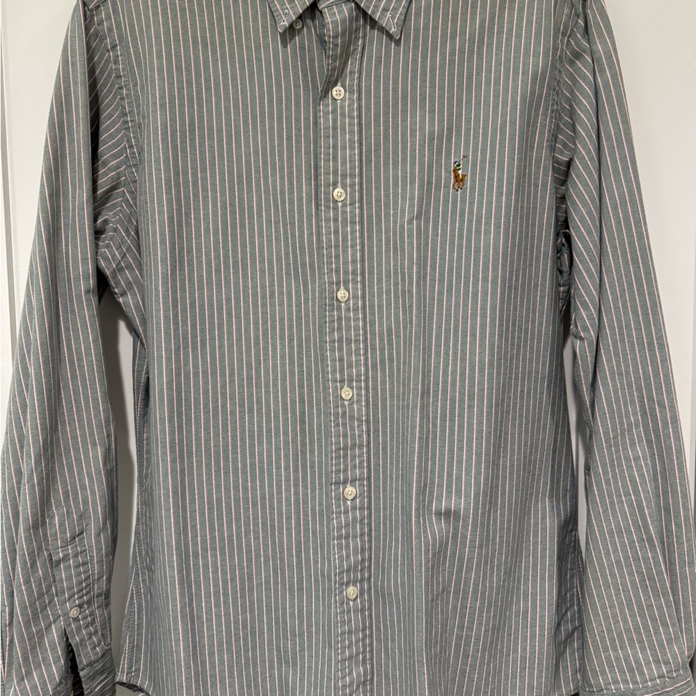 Ralph Lauren Men's Blue Striped Button Down Shirt